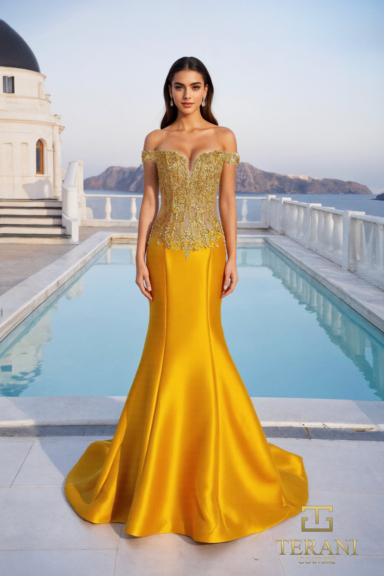 Off-Shoulder Sweetheart Mikado & Lace Mermaid Gown – 261P6126