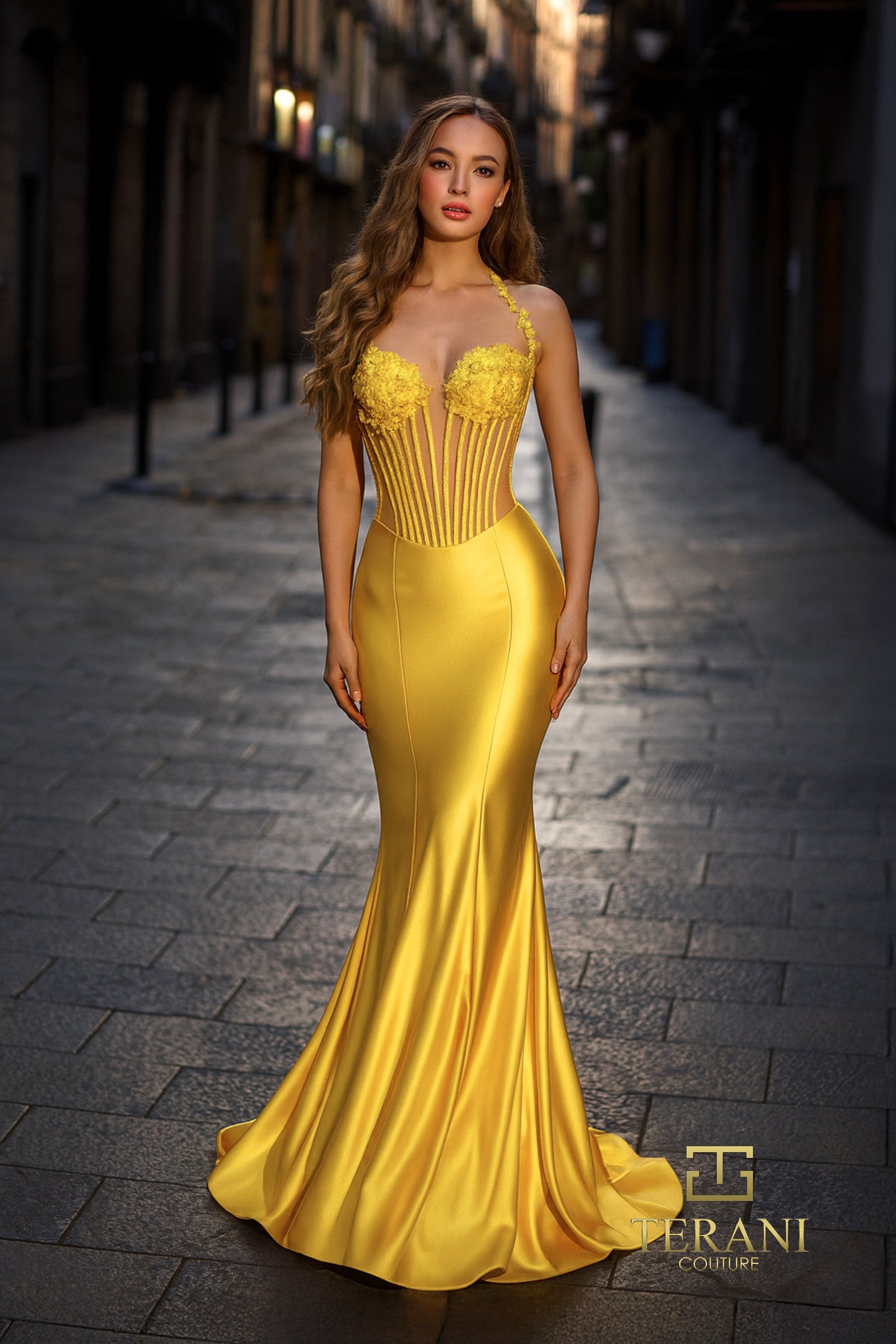 Halter Neck Slinky Jersey Corset Sheath Gown – 261P6137