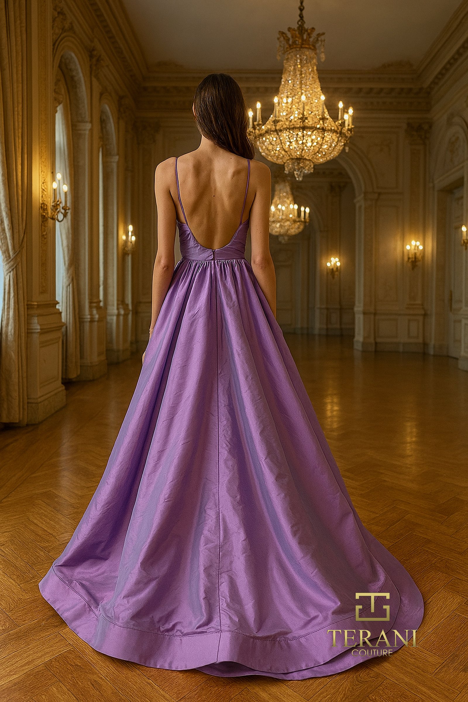 Soft V-Neck Tafetta High-Low Ballgown – 261P6172
