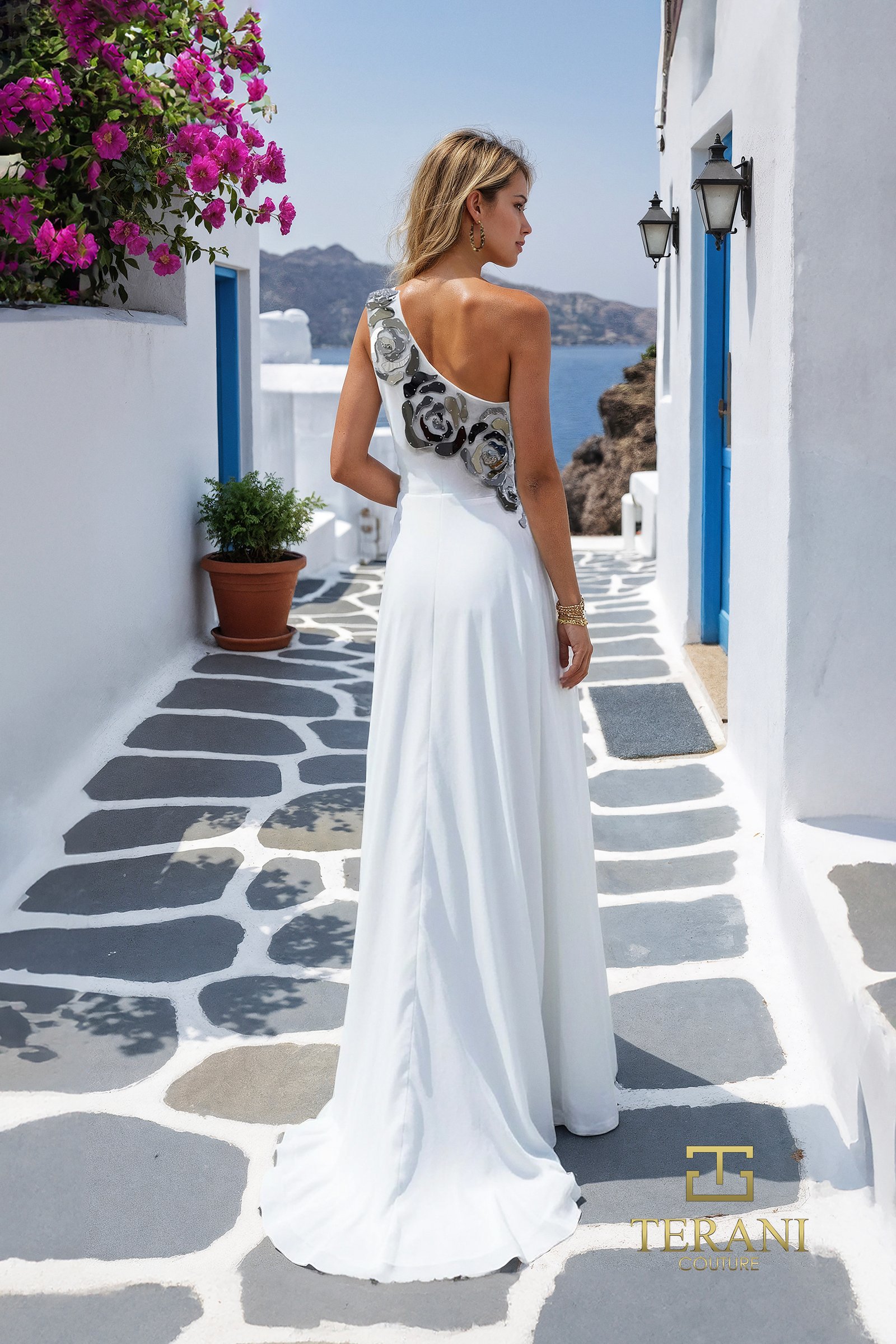 Asymmetric One-Shoulder Chiffon & Beaded Tulle A-Line Gown – 261P6557