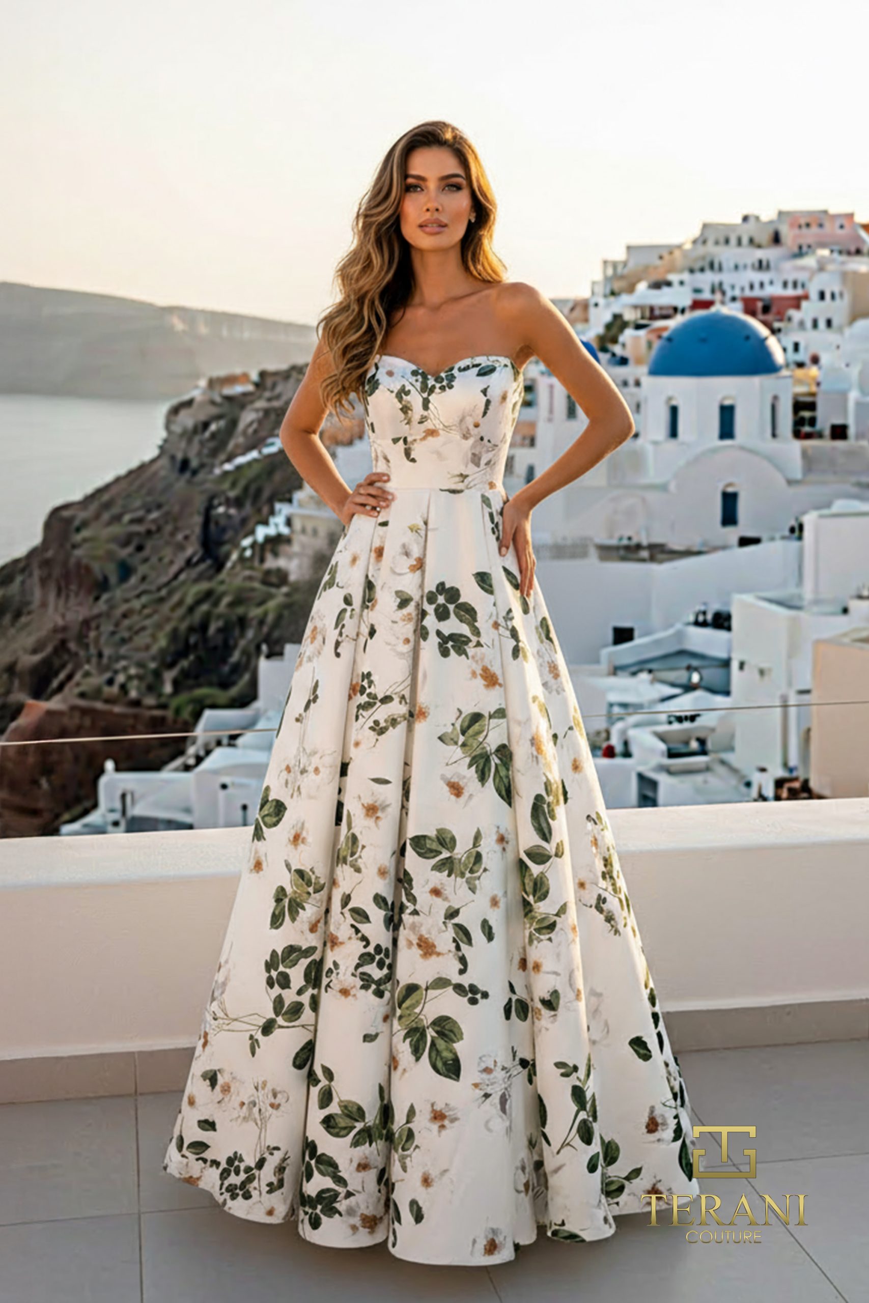 Sweetheart Printed Satin A-Line Gown – 261P6705