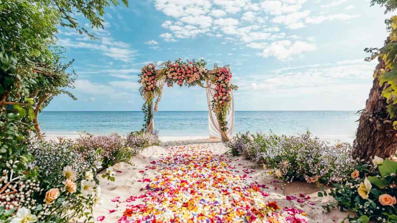 Beachside wedding with ocean backdrop