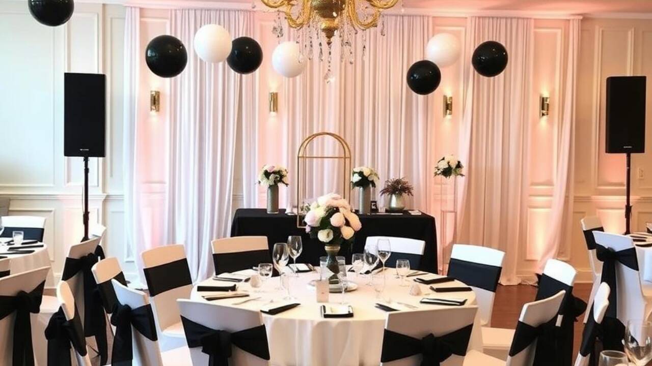 Black and white ball wedding decor