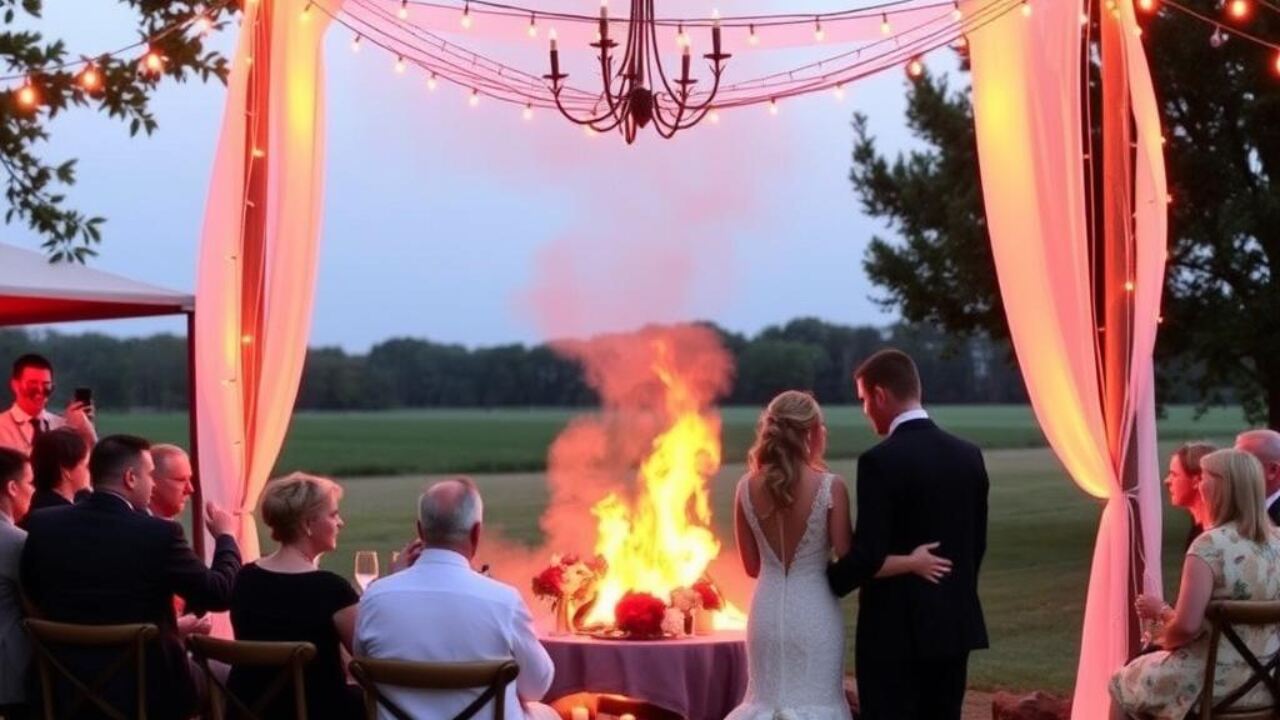 Bonfire wedding with warm fire pit