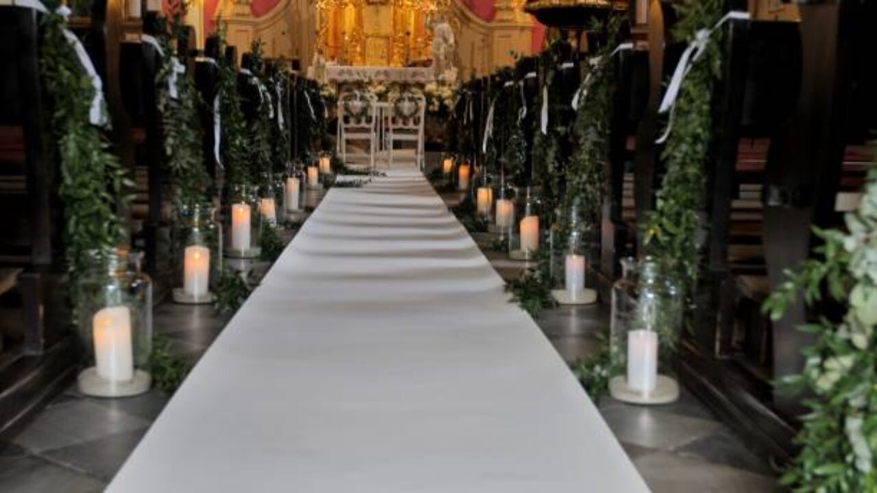 Cathedral wedding with tall arches
