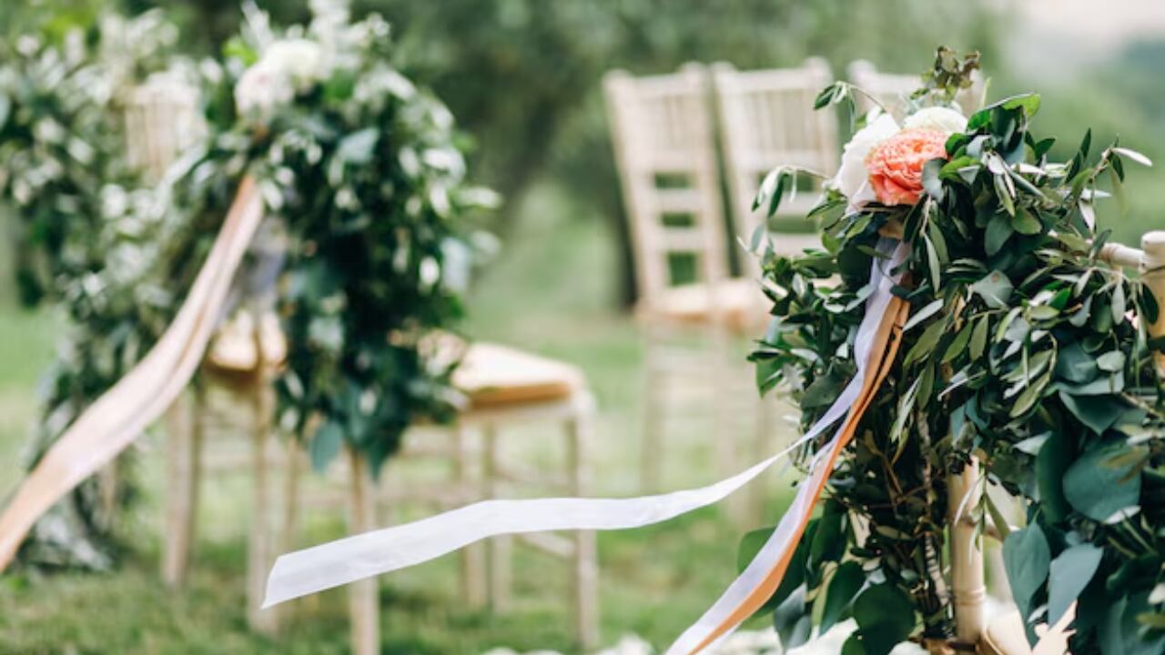 Garden wedding with lush greenery