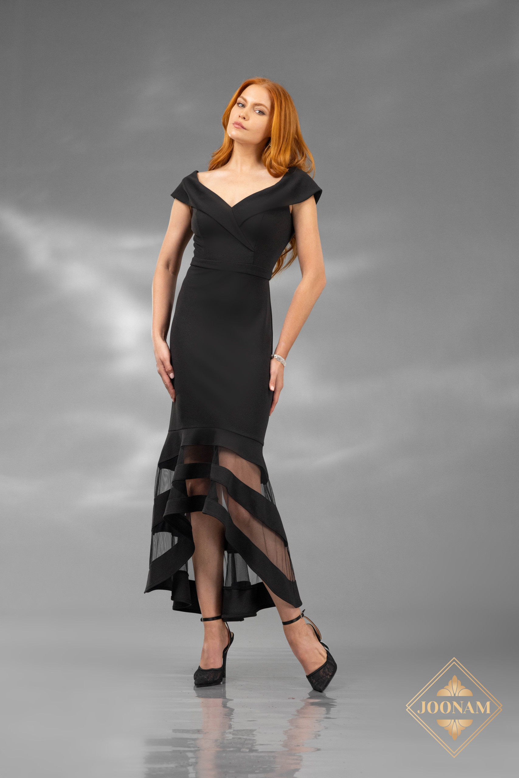 V-Neck Jersey Fit and Flare Cap Sleeves Dress – J4652