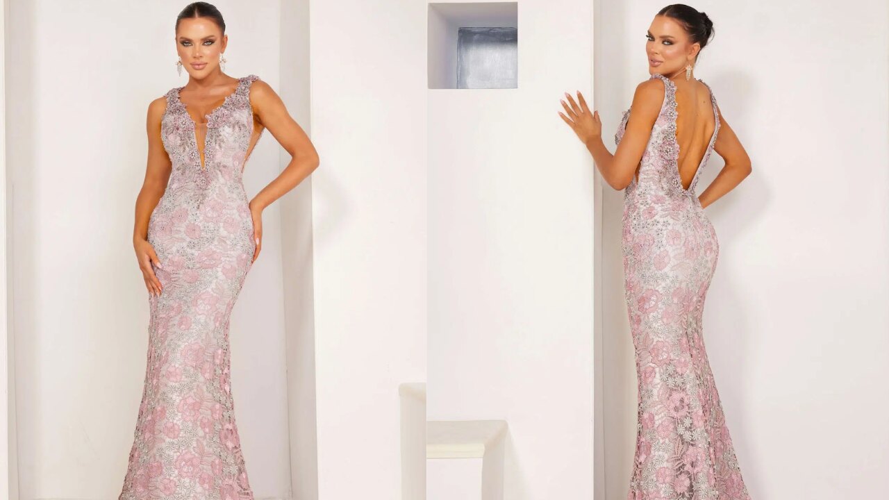Trumpet Sleeveless Sparkly Rose Silver