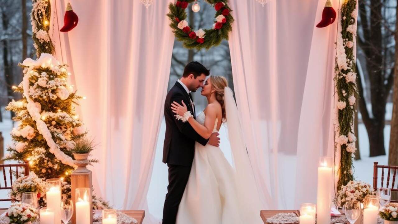 Winter wonderland wedding with snow decor