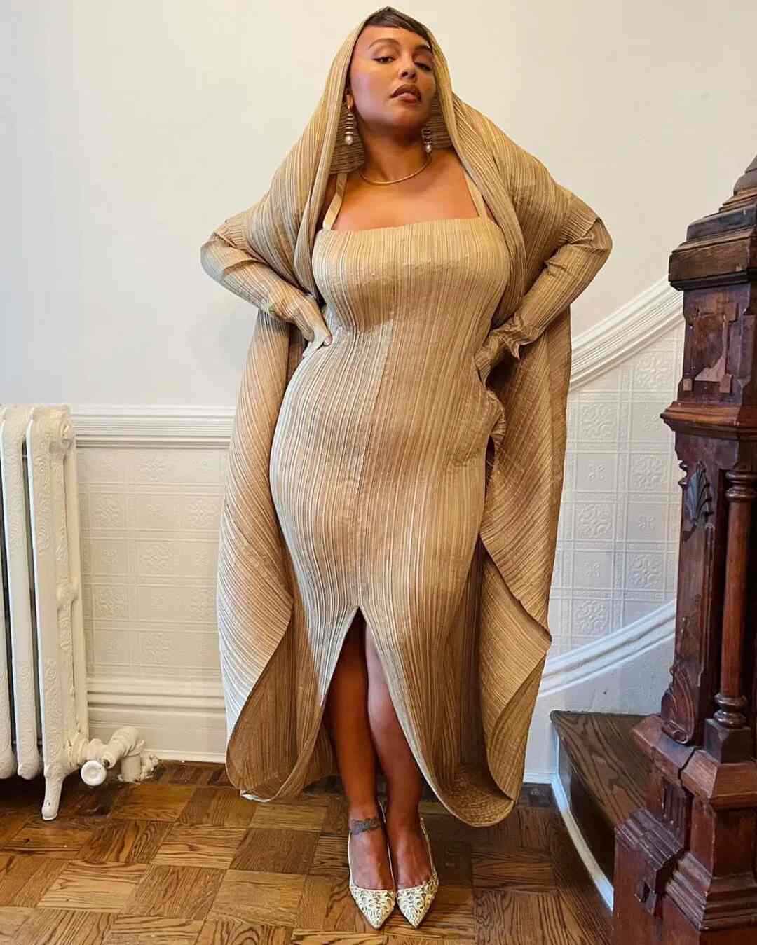 Paloma is wearing a vintage Issey Miyake look